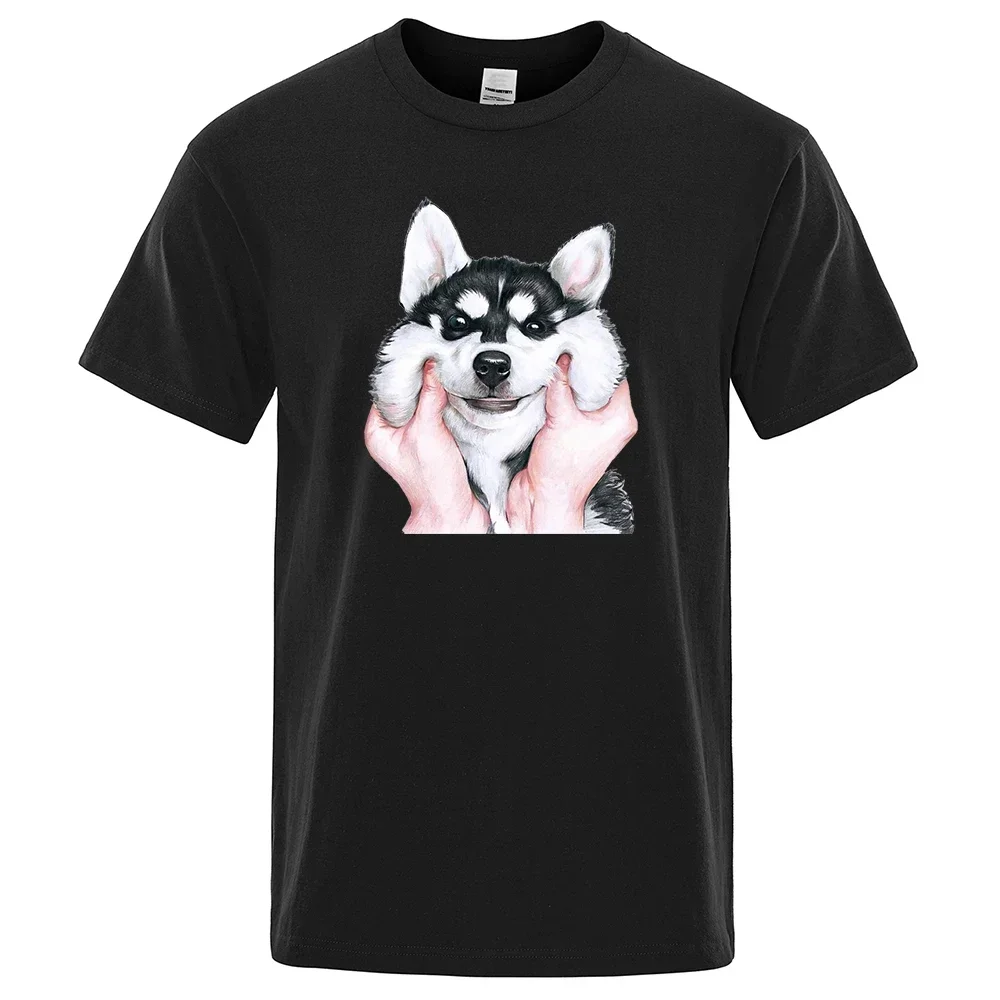 Siberian Kawaii Husky Printed Mens Tops Cartoons Cute Casual Tee Shirts Personality Street Oversize Clothes Simple Soft Man