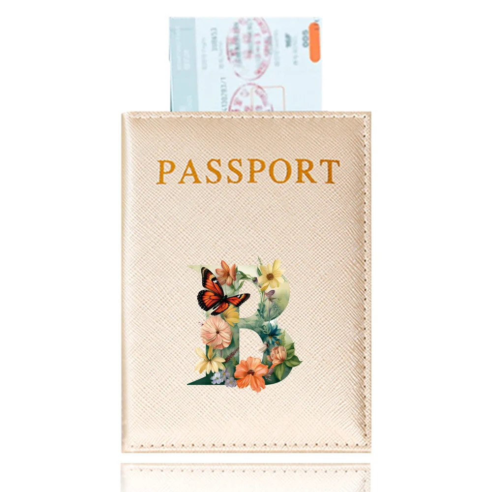 Étui à passeport de voyage en cuir PU, porte-cartes de crédit multifonctionnel, portefeuille de voyage, imprimé papillon, lettre, housse de protection Sereis