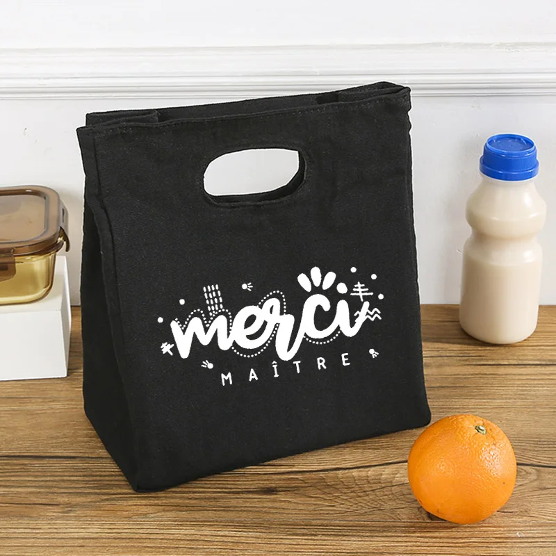 Merci Maître Functional Print Cooler Lunch Bags Portable Insulated Bento Handbag Thermal School Food Storage Pouch Teacher Gifts