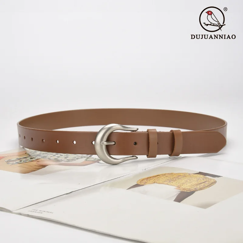 ヴィンテージレザーベルト女性のためのカジュアルピンバックルトップ層牛革多用途デニム装飾本革ベルト