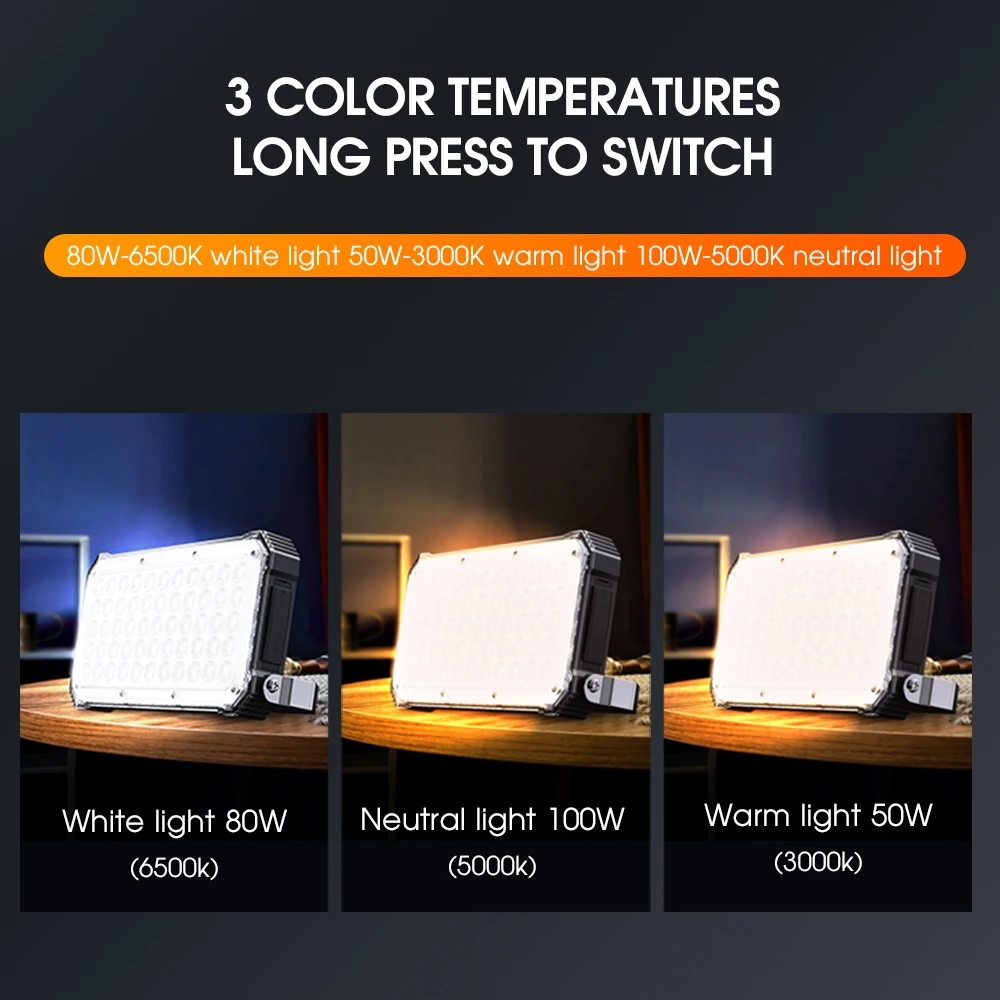 100W Smart Camping Emergency LED Portable Wireless Charging Power Bank Waterproof Super Bright Multi-Purpose Outdoor Flash Lamp