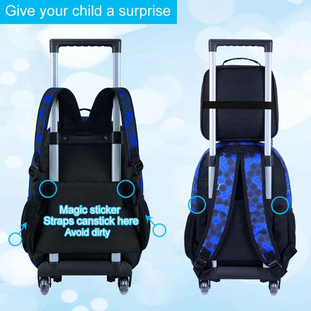 حقيبة ظهر دوارة مكونة من 3 قطع للفتيات والفتيان، حقيبة كتب بعجلات دوارة للأطفال، حقيبة مدرسية ابتدائية بعجلات مع حقيبة غداء #2