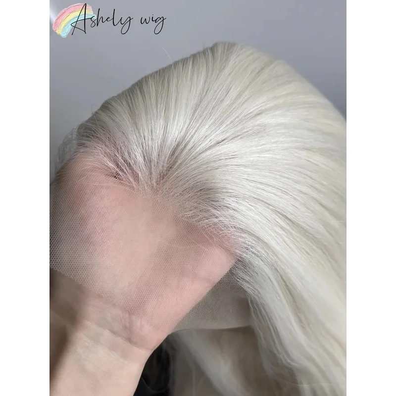 キャンディ2025プラチナレースフロント13x4ロングストレートホワイトウィッグ高温ファイバーウィッグレースフロントフロントコスプレ