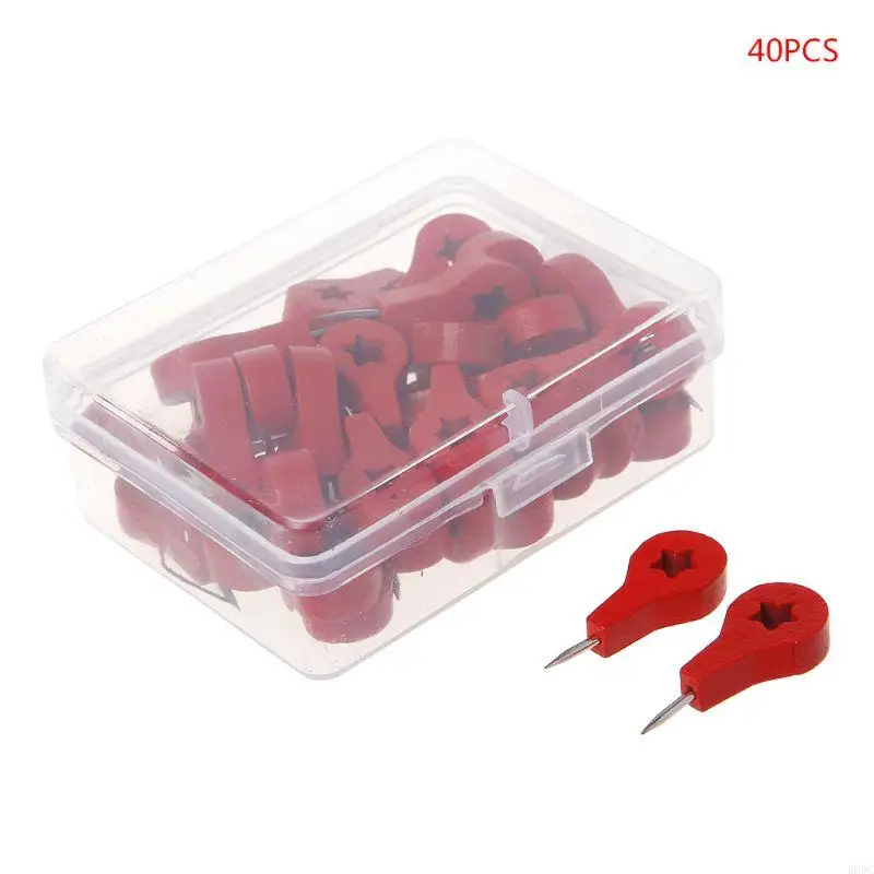 W89C 40 Pcs Map Markers Wooden Drawing Photo Wall Studs Cork Board Pins Thumbtack Pus