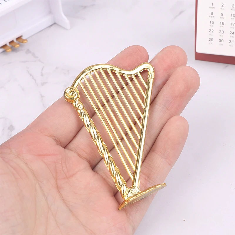 1Pc Poppenhuis Miniatuur Harp Model Muziekinstrument Voor Poppenhuis Bar Decor Accessoires Kids Pretend Play Speelgoed