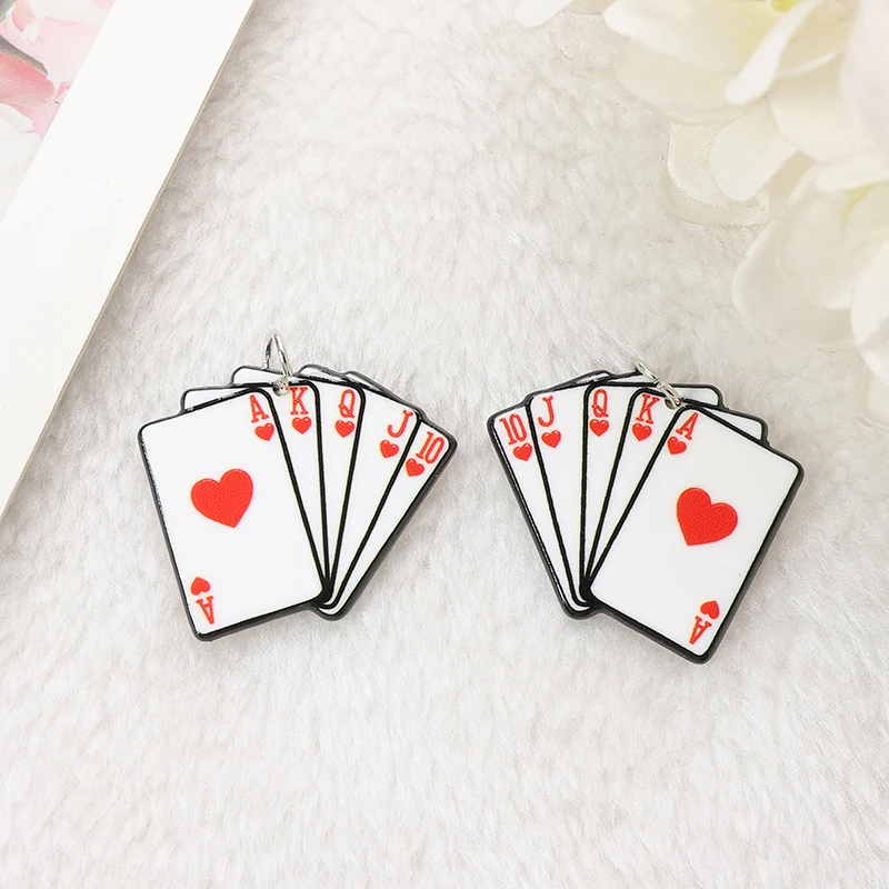 6 Pcs Poker Charms Acrylic  Jewlery Findings For Necklace Diy Making