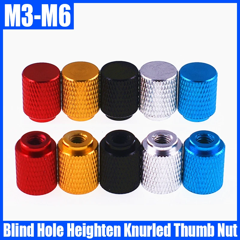 1PCS M3 M4 M5 M6 Color Aluminum Heighten Knurled Thumb Nut Blind Hole Extended Step Hand Tighten Nut Adjusting Nut For DIY/Model