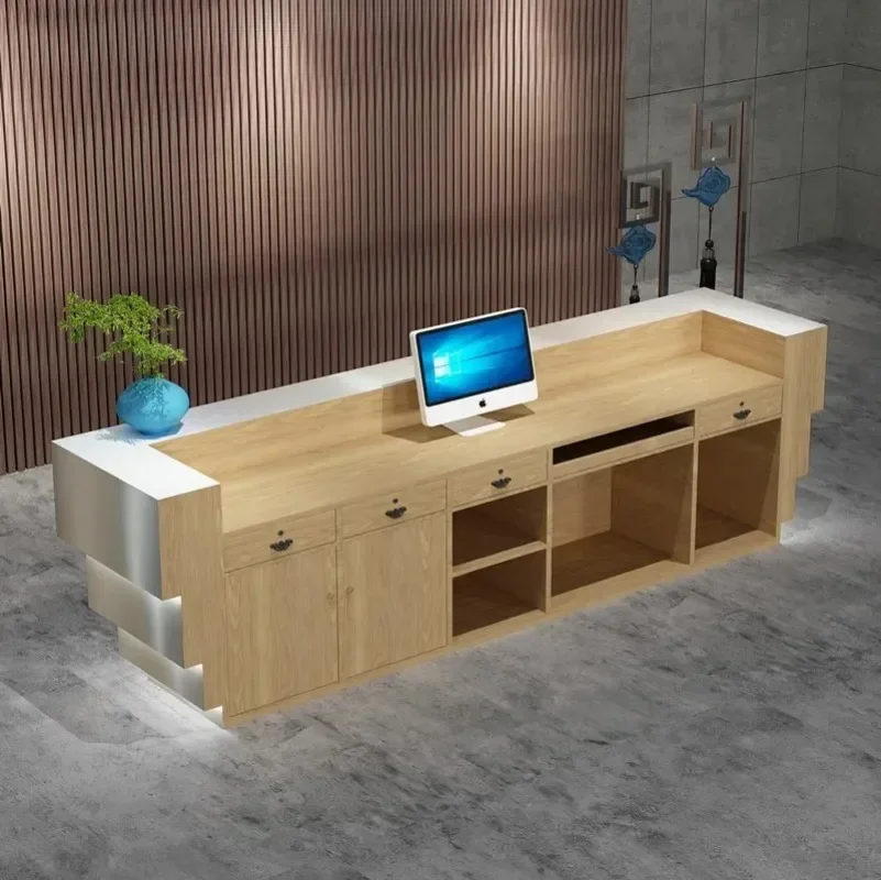 

Receptionist Front Desk Salon Hairdresser Counter Reception Table Furniture Modern Luxury Aesthetic Help Long Bakery Reseption