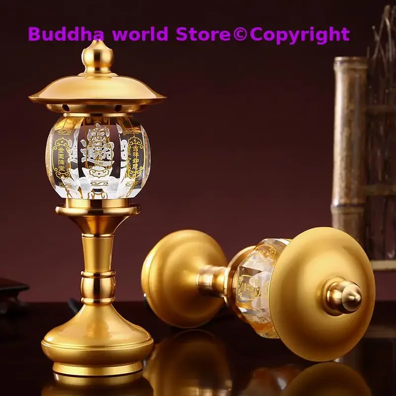 A PAIR high grade Buddhism HOME Temple shrine enshrine worship good luck God of wealth CAI SHEN crystal buddha lamp 28CM large