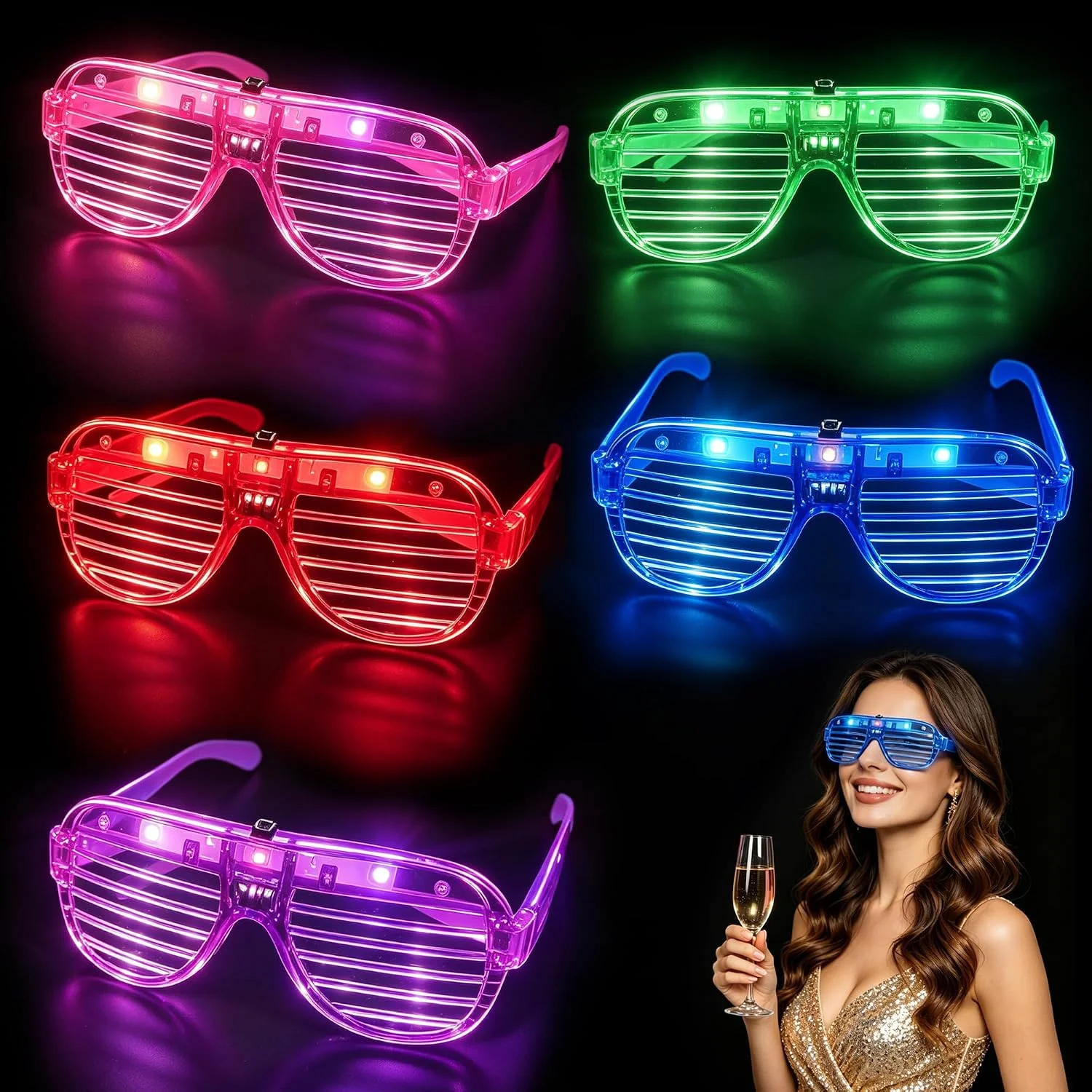 20pcs LED Glasses Glow in the Dark Men Women Cosplay Flashing Shutter Shape Eyewear Halloween Carnival Accessories