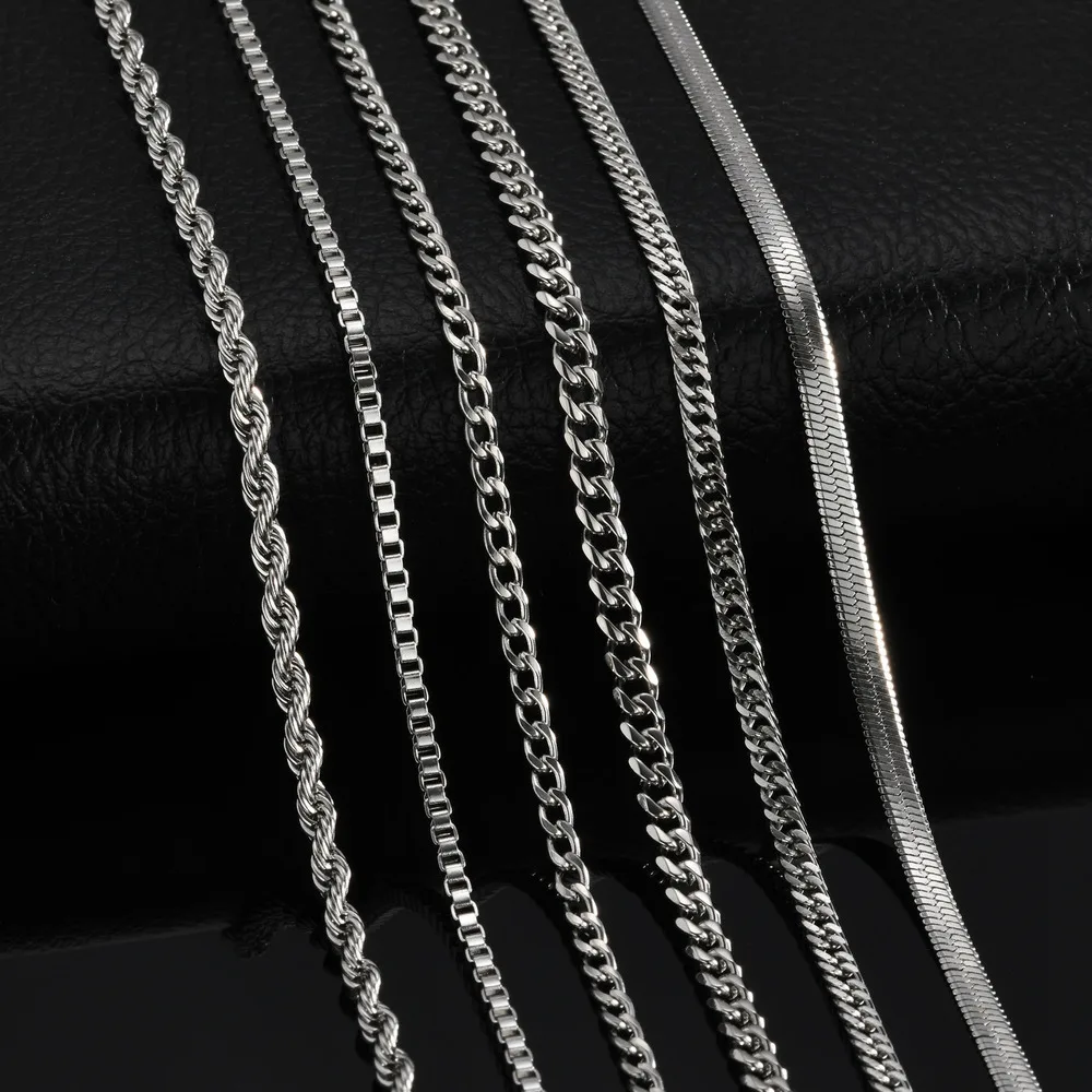 6-teiliges Edelstahl-Kettenhalsketten-Set für Männer und Frauen, Silber- und Goldfarben, Kubanische, Seil-, Schlangen- und Panzerketten, Klassisches Metallschmuck-Set