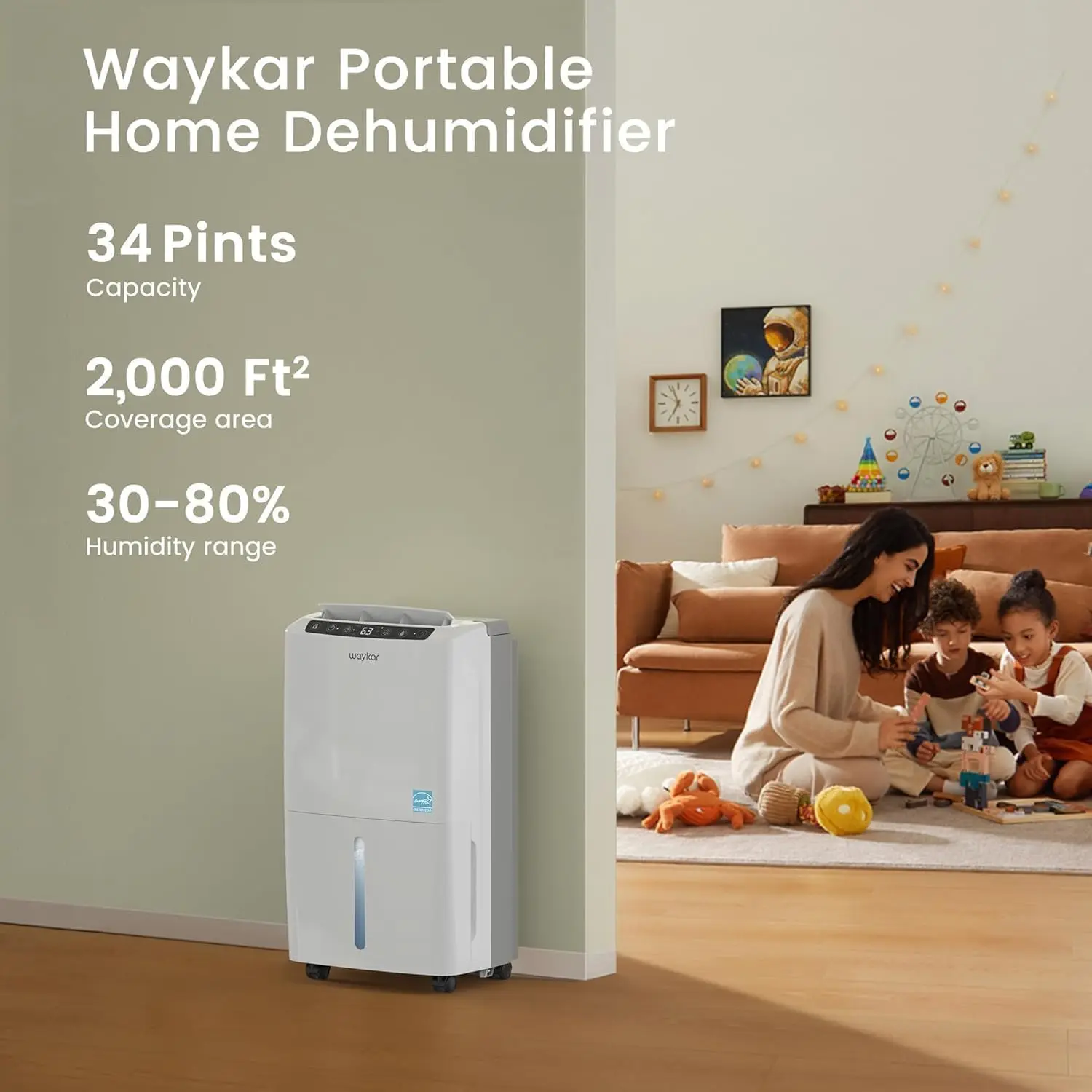^For 34 Pints 2025 Most Efficient Energy Star Dehumidifier for Home & Basement, Ideal for Spaces up to 2,000 Sq. Ft. with Auto