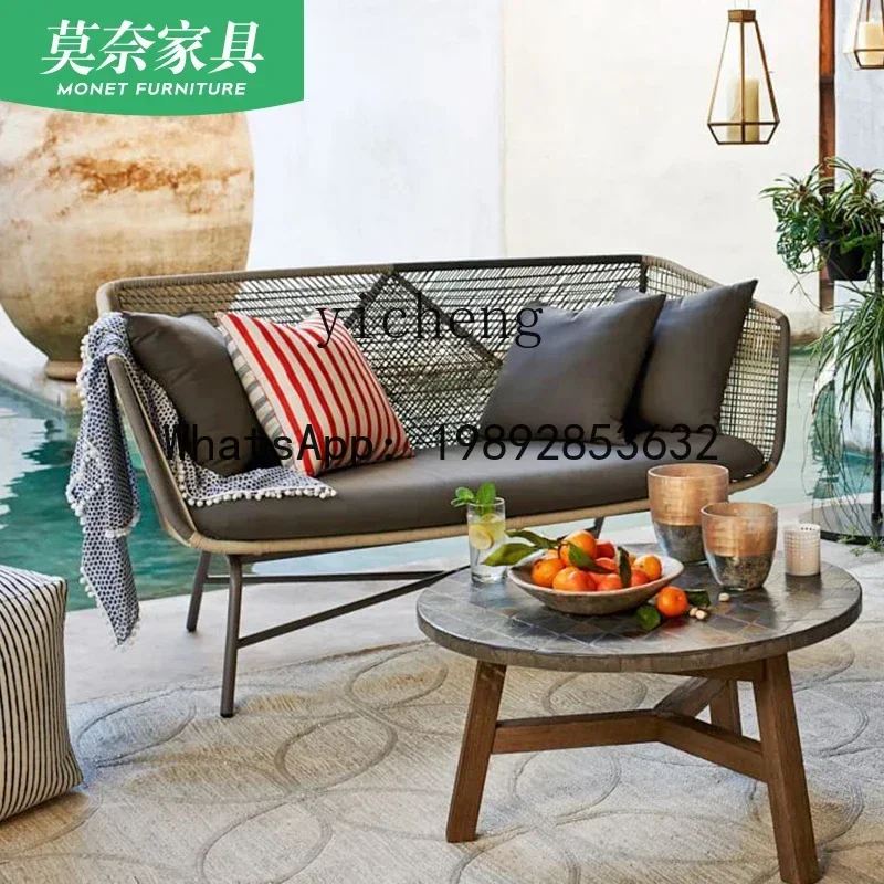 LYY الروطان الأثاث في الهواء الطلق الحديثة كرسي أريكة بسيط في الهواء الطلق شرفة حديقة فناء طاولة مقهى وكراسي الديكور #3