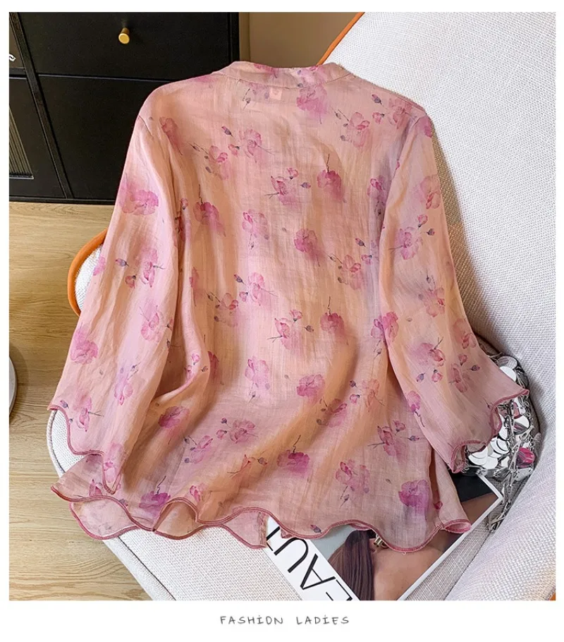 Chinese Style Print Women\'s Shirt Summer Cotton Linen Vintage Blouses Fashion Loose Clothing Short Sleeve Women Top 2024 Korean