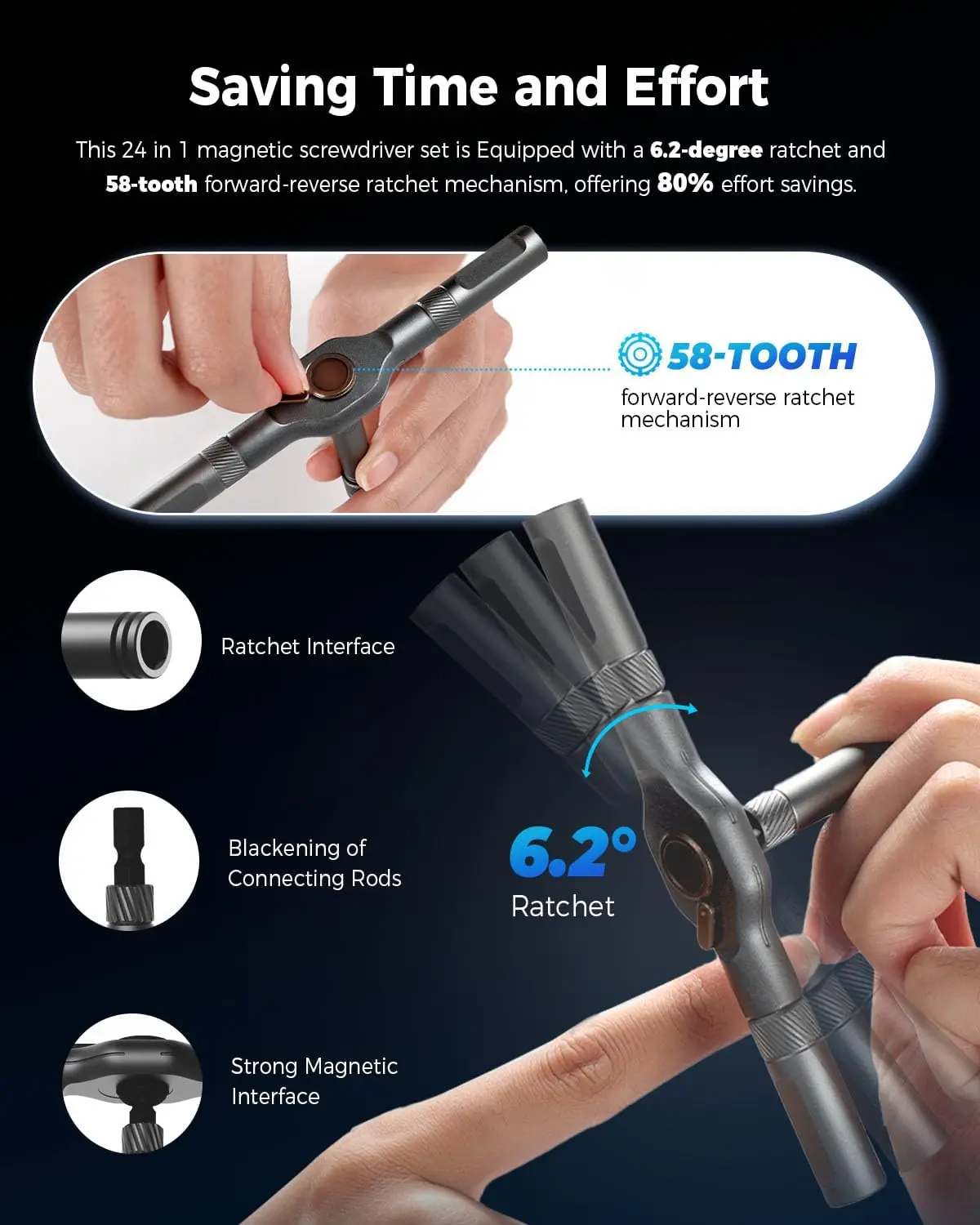 TINSOL 24-in-1 مجموعة مفكات براغي بسقاطة متعددة الوظائف مع لقم مفك مغناطيسي أداة إصلاح صغيرة مع مقبض T قابل للفصل