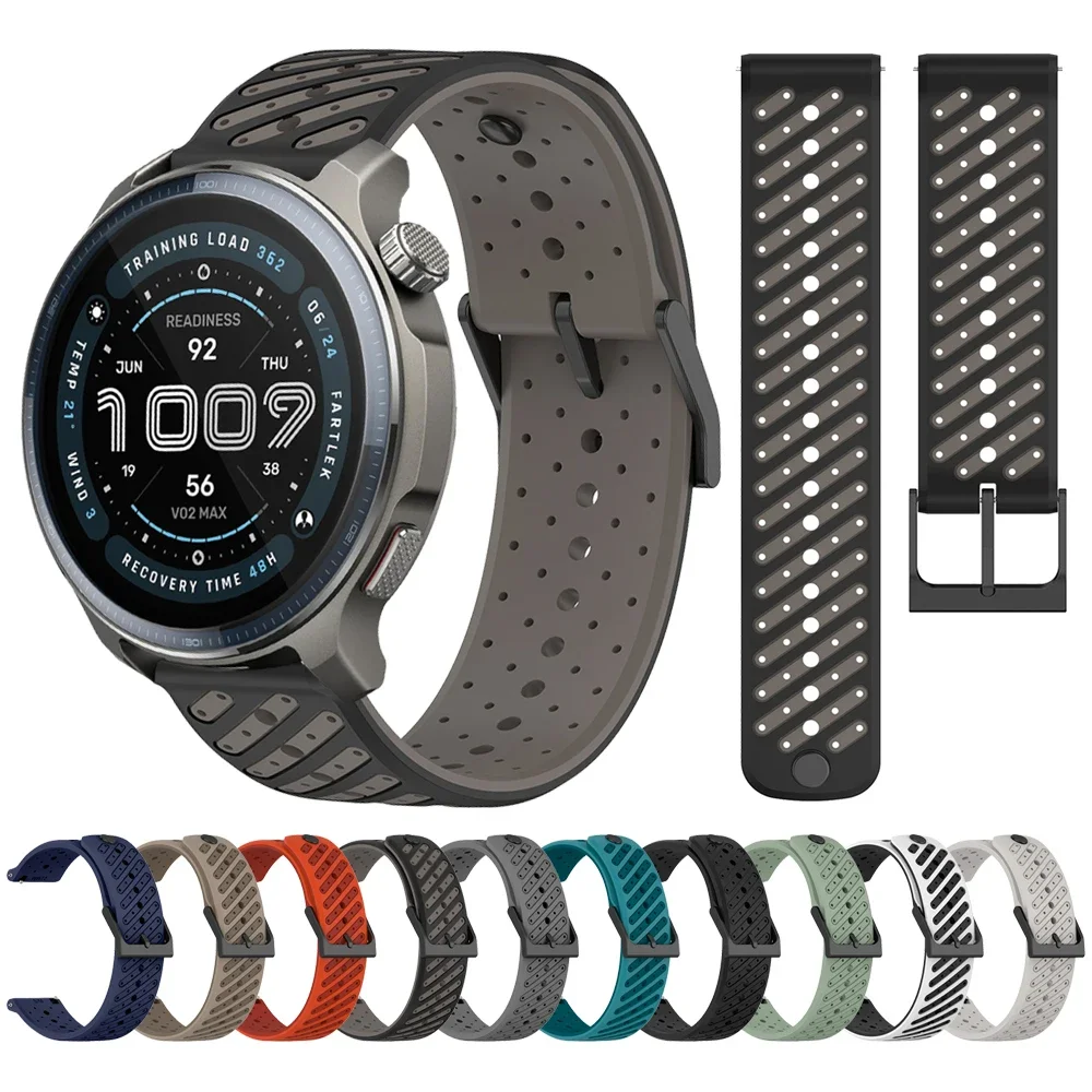 Bracelet Sport en Silicone de 22mm, respirant, pour Amazfit Balance 2 1, pour Amazfit Bip 6 5/GTR4 3 2/Active Max/Helio/T-Rex 3 Pro 48mm