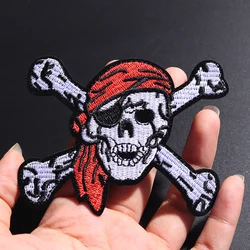Pirate Skull (Size:9.4X7.1cm) Embroidered Patch for Clothing Iron on Sew Applique Cute Fabric Shoes Bags DIY Decoration