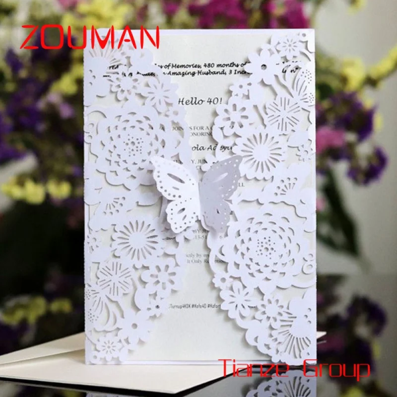 Custom , New Wedding Thank You Paper Card  Custom Printing Wedding Invitations Flower Pattern Laser Cut Greeting Card