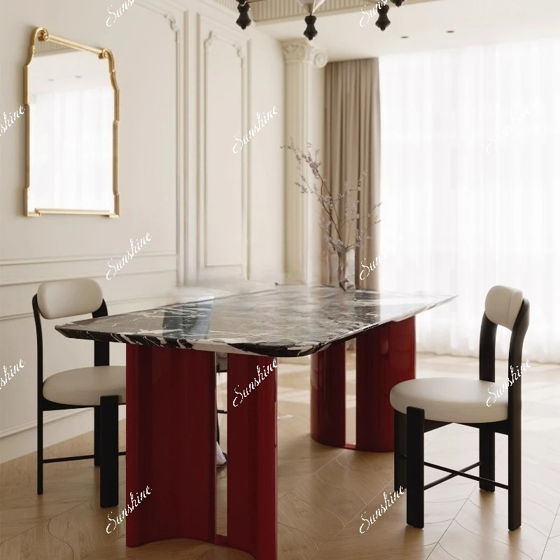 

Imported natural luxury stone long dining table, Italian light luxury minimalist marble, desk