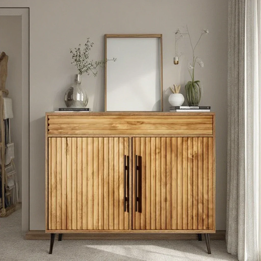 z Modern Buffet Cabinet with Drawer and Doors Wood Pull-out Desk Hideaway Office Work Desk for Living Room Kitchen Cabinet