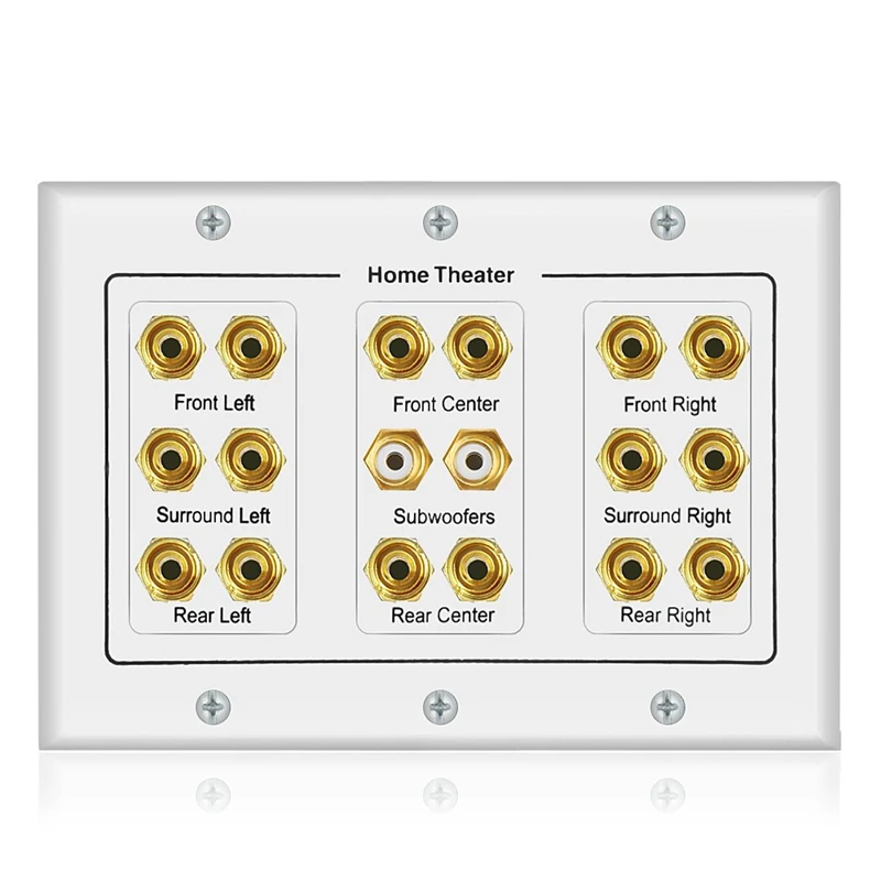 Retail 8.2 Speaker Wall Plate With 16 Banana Post And 2 RCA For Surround Home Theater