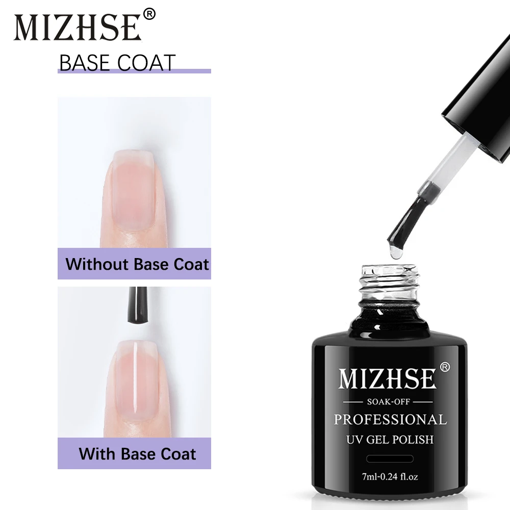 

MIZHSE 7ml Base Top Coat Gel Nail Polish Semi Permanent Varnish Soak Off UV Gel Varnish Long Lasting For Gel Nail Art Manicure