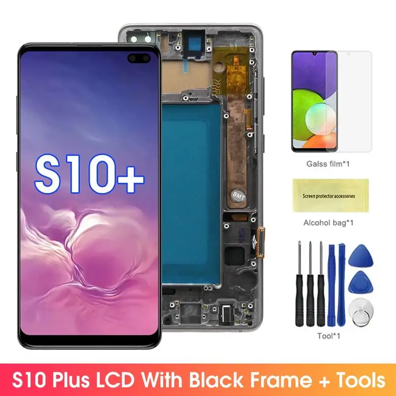 Top tft S10+ Screen Replacement, for Samsung Galaxy S10 Plus G975F Lcd Display Digital Touch Screen with Frame for Samsung S10