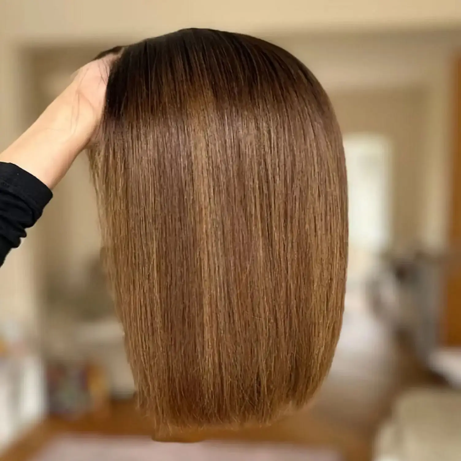 

Bob Hair Ombre Chestnut Brown Highlights Women's Wig Straight Glueless Wigs Natural Synthetic Hair Realistic Look Hailine Wigs