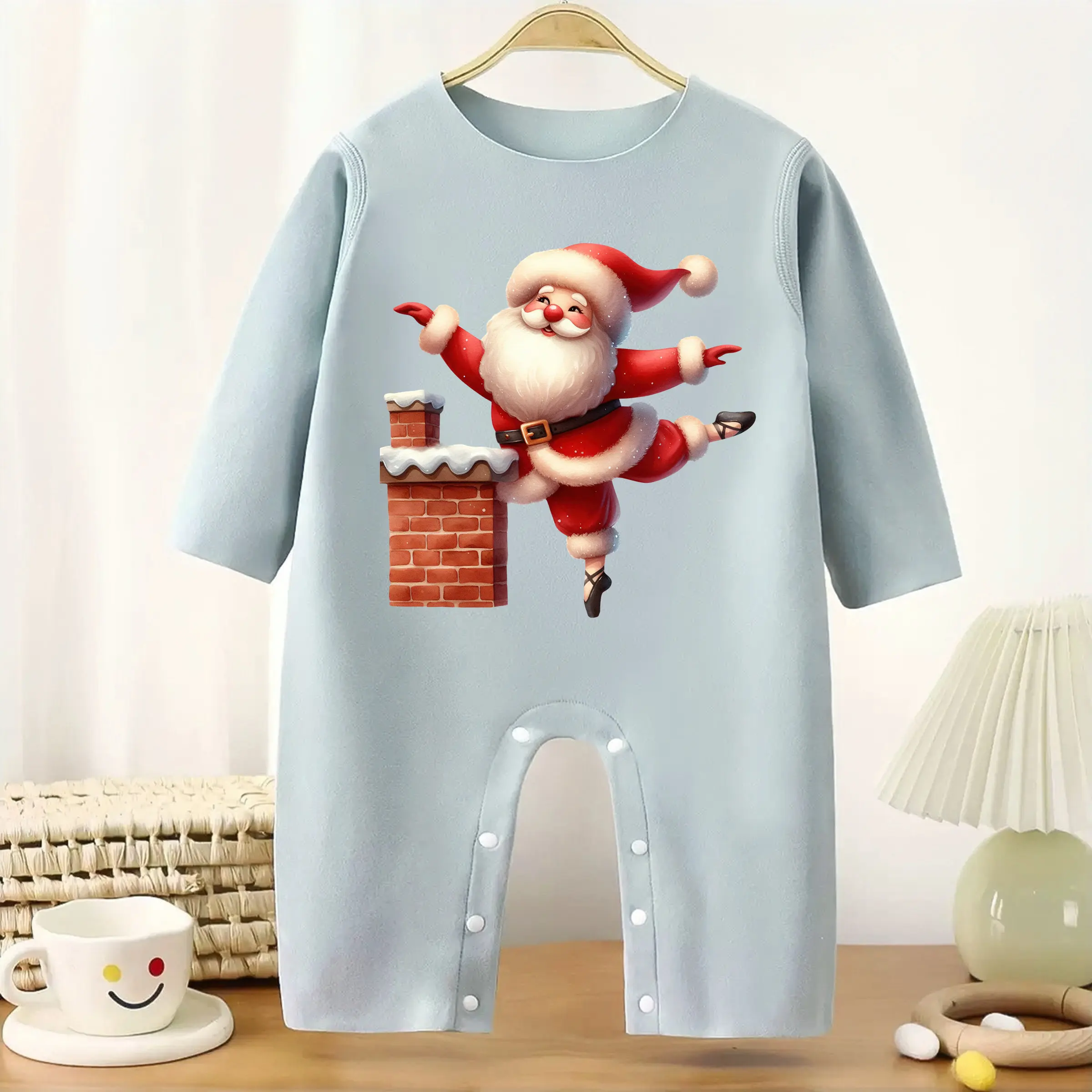 

MINISO Merry Christmas Baby Thickened Jumpsuit Chimney Santa Infant Longsleeve Creeper Keep Warm for Height 60-90CM Baby Cloth