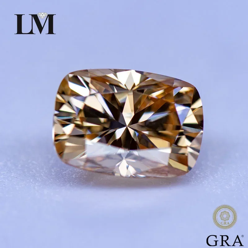 

Moissanite Stone Natural Color Champagne Cushion Cut Gemstone Lab Grown Diamond for DIY Jewelry Making Materials with GRA Report