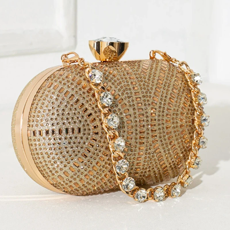 

Роскошная блестящая золотая банкетная сумка с бриллиантами, модная сумка через плечо с водной бриллиантовой цепочкой