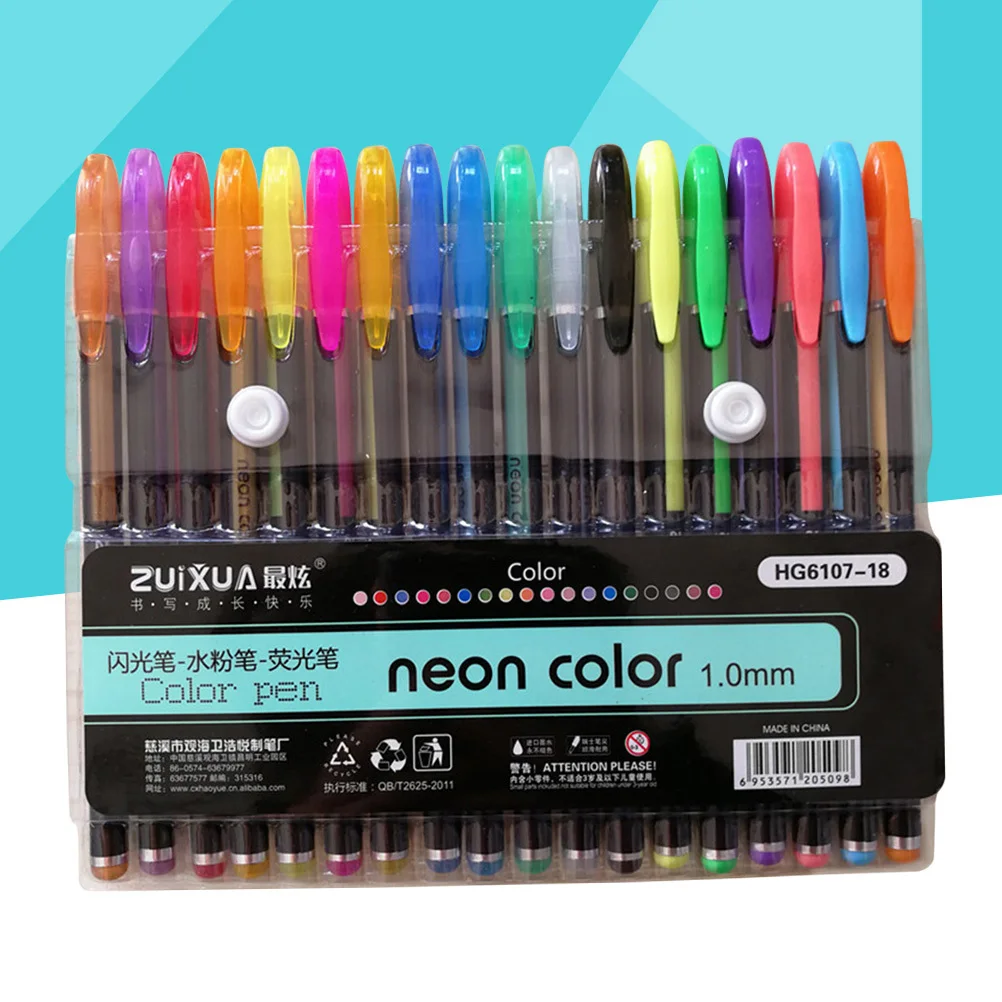 18 لون وامض جل أقلام 1.0 مللي متر غرامة تلميح أقلام حبر ملونة لرسم اللوحة اليدوية بطاقات ألبومات الصور يوميات الدراسة #1
