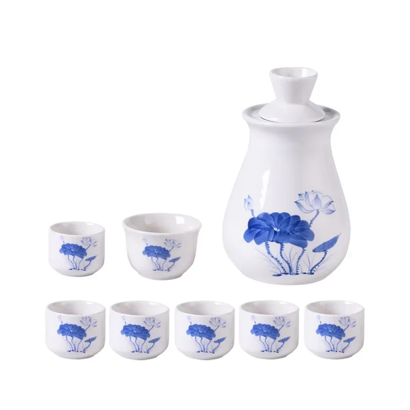 Chinese Wine Cup Set with Warmer, Ceramic, Home Gift, Halloween, Thanksgiving, Christmas, 9 Pcs/set