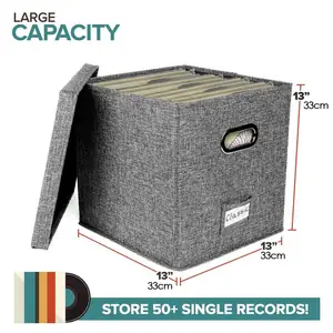 Hộp lưu trữ vinyl với nắp và tay cầm, tổ chức hồ sơ LP thanh lịch và thực tế, 12 8 Vinyl Caixa bán hàng chính - 3