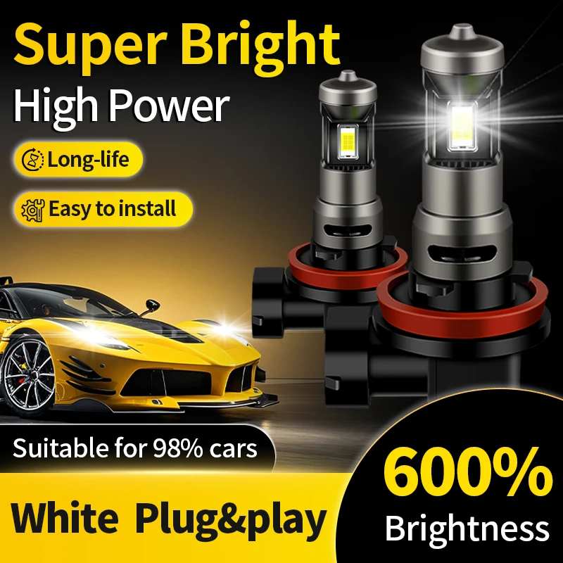 

2PCS H8 H9 H11 H16(JP) LED Headlights 12000LM Super Bright 1:1 Size Fog Lights 6000K White Driving Lamp Plug & Play Headlamp