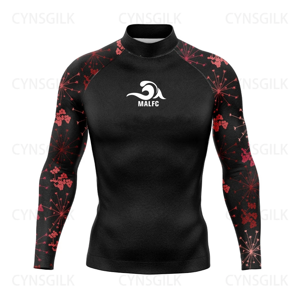 MALFC Rash guard dla mężczyzn Ubrania surfingowe Strój kąpielowy Rashguard Surf Wear UPF 50 Sporty wodne Koszulka z długim rękawem Stroje kąpielowe