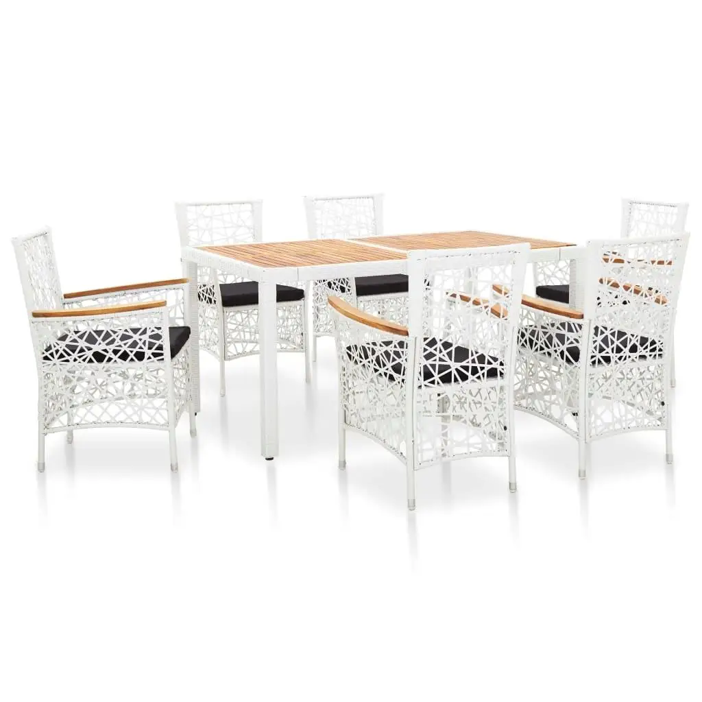 7-Piece White Poly Rattan Patio Dining Set - Stylish Outdoor Furniture for Garden & Balcony