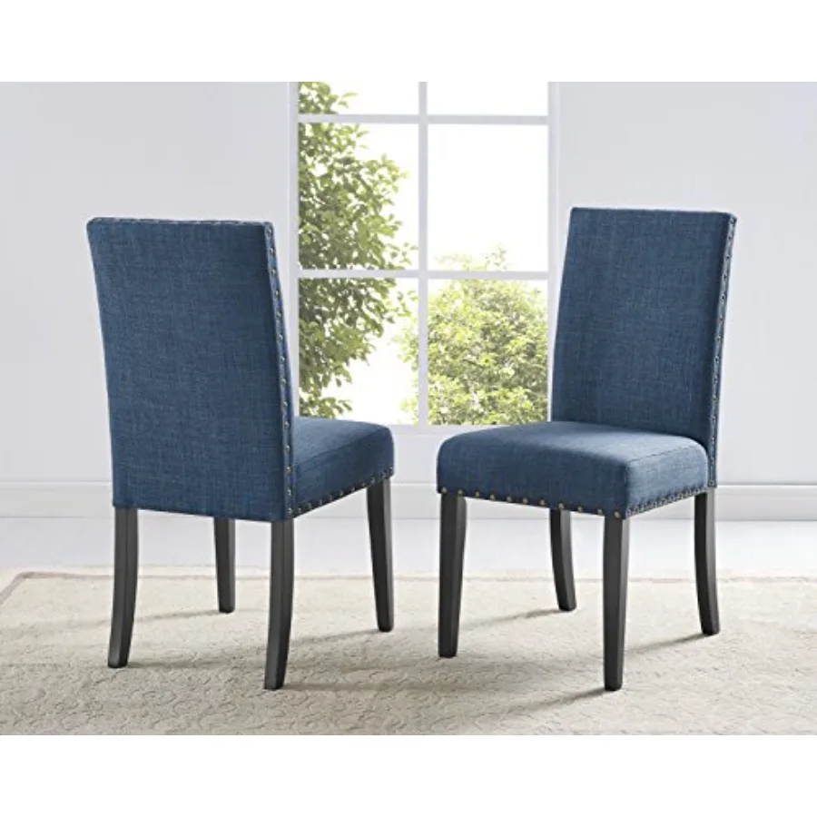 

Biony Blue Fabric Dining Chairs with Nailhead Trim Set of 2