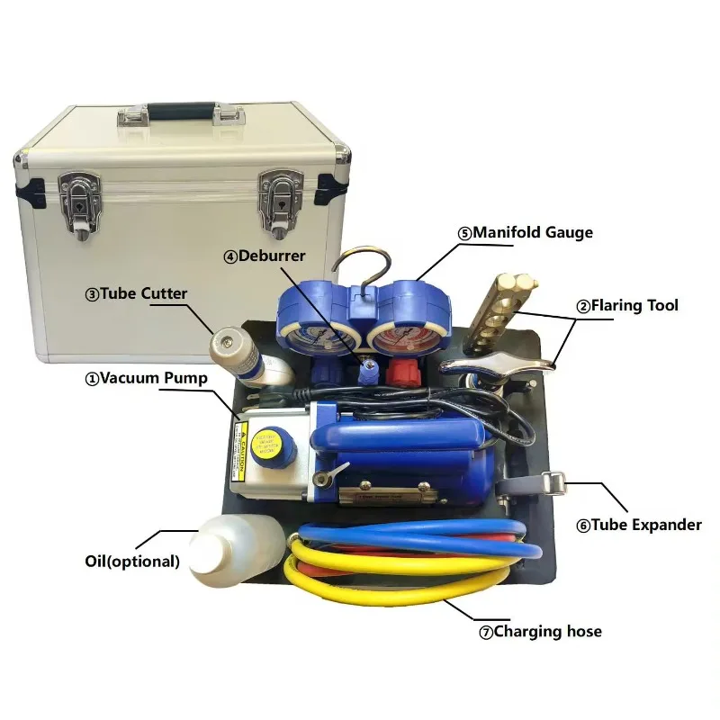 Vacuum Pump AC Repair Complete Tool with Mini Vacuum Pump With HVAC R134a R12 R22 R410a A/C Refrigeration AC Manifold Gauge