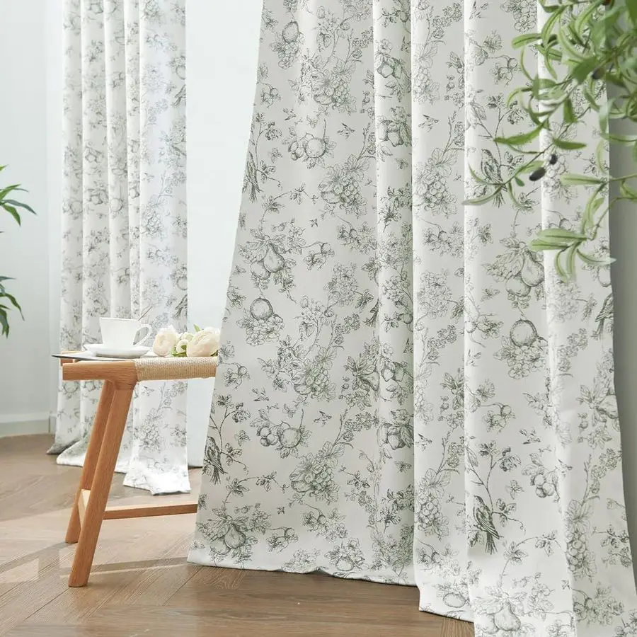 Cortinas Opacas con Estampado Floral, 95% de Opacidad, 84 Pulgadas de Largo, Color Verde Salvia, para Dormitorio, con Ojales y Pestañas Traseras