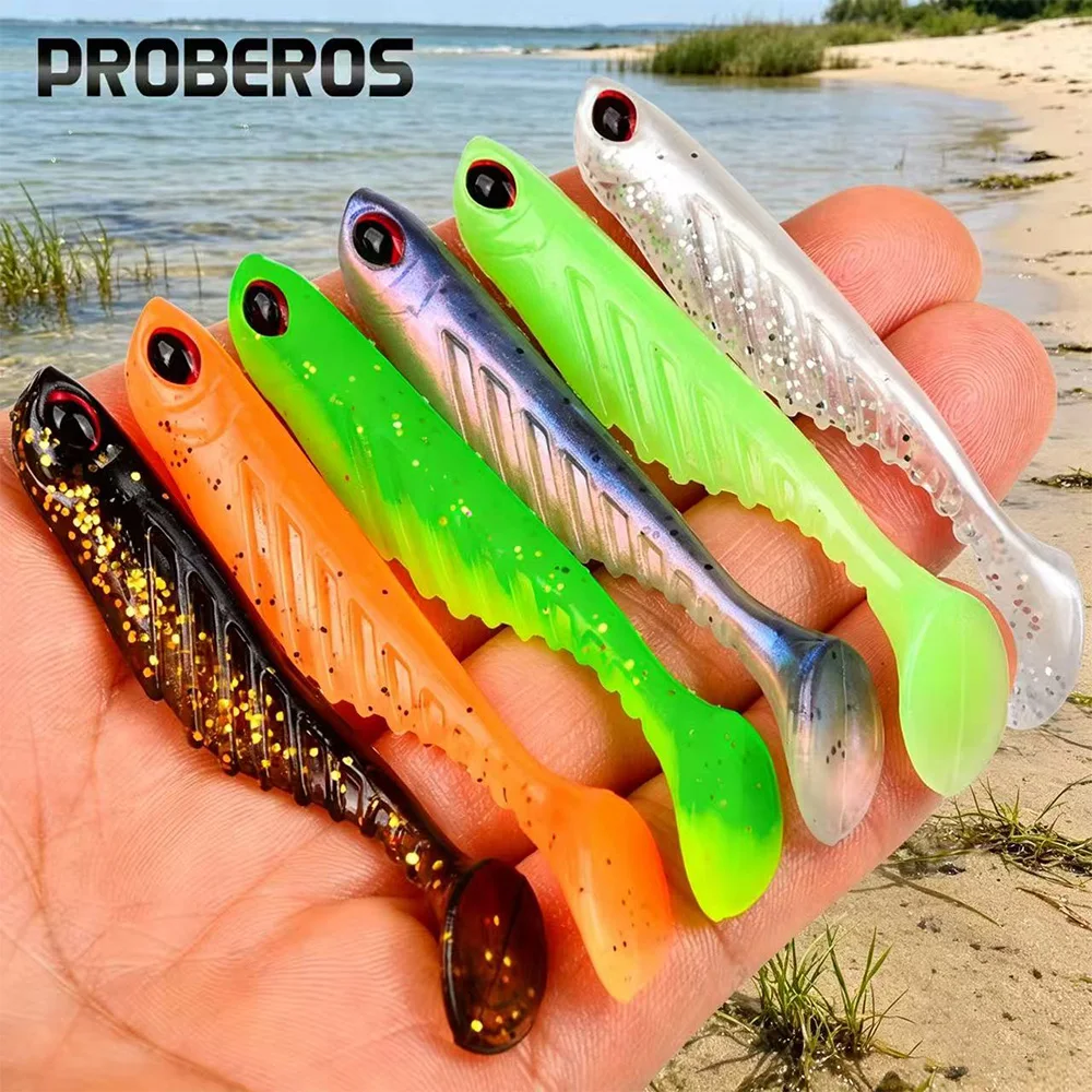 

PROBEROS 3D Simulation Fish Eye Ribbed Swimming Bait Soft Plastic T-tail Fish Shaped Lure 12PCS/Bag Barracuda Bass Fishing Bait