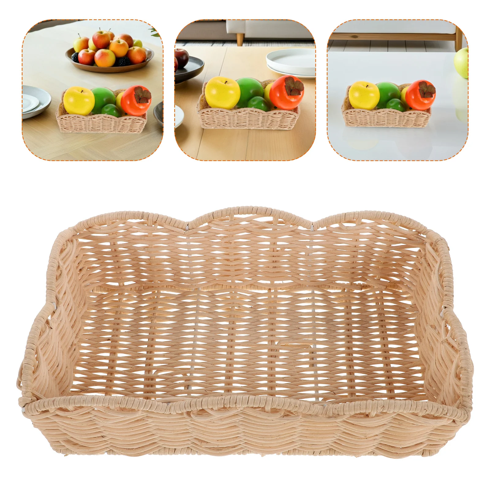 

1pcs Rustic Woven Fruit Basket Large Capacity Storage For Kitchen Dining Table Snack Bread Serving Organizer Counter Produce