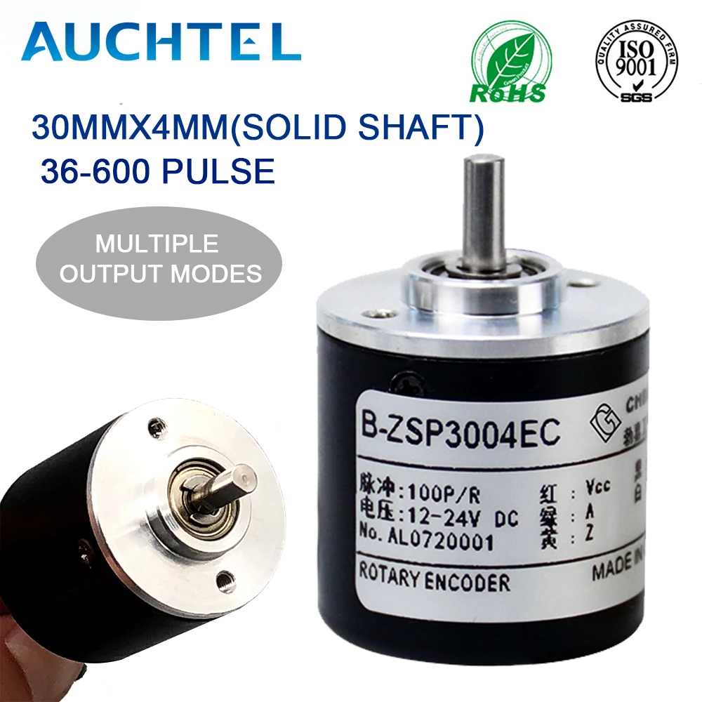 AUCHTEL 30mm Incremental Encoder 4mm Shaft Rotary Switch A B Z Phases36 50 60 100 200 250 300 360 500 600 PPR 5-24VDC