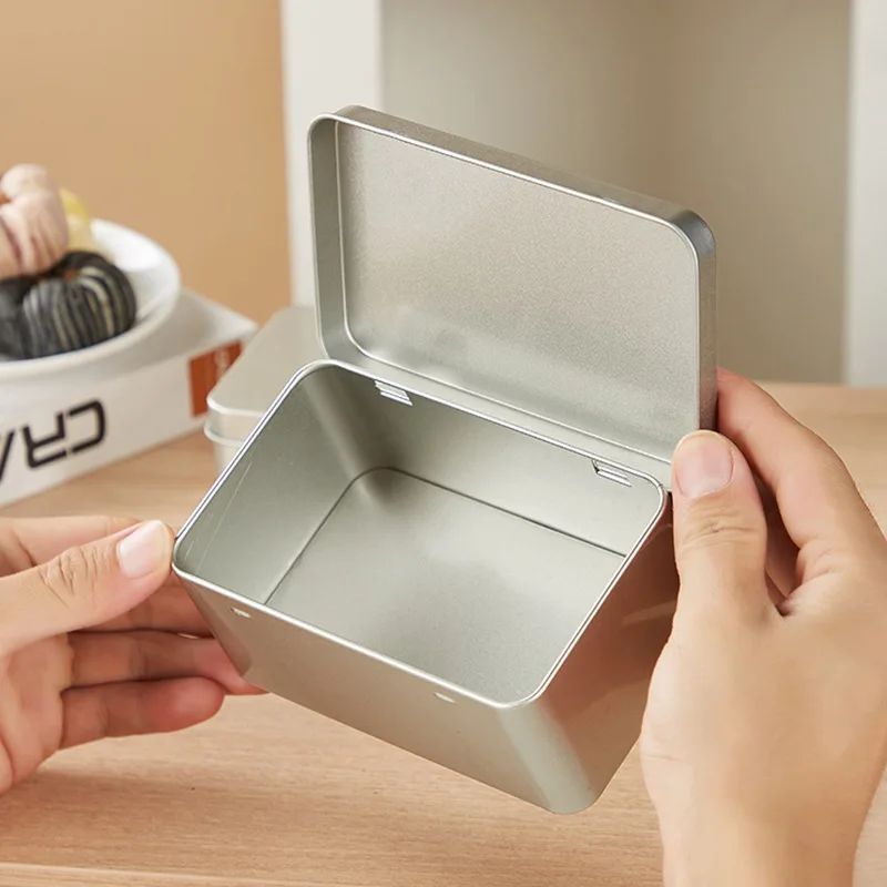 

Small Sliver Rectangular Coin Jewelry Tin Storage Box Empty Metal Container With Lid Household Pills Candy Sundries Iron Case