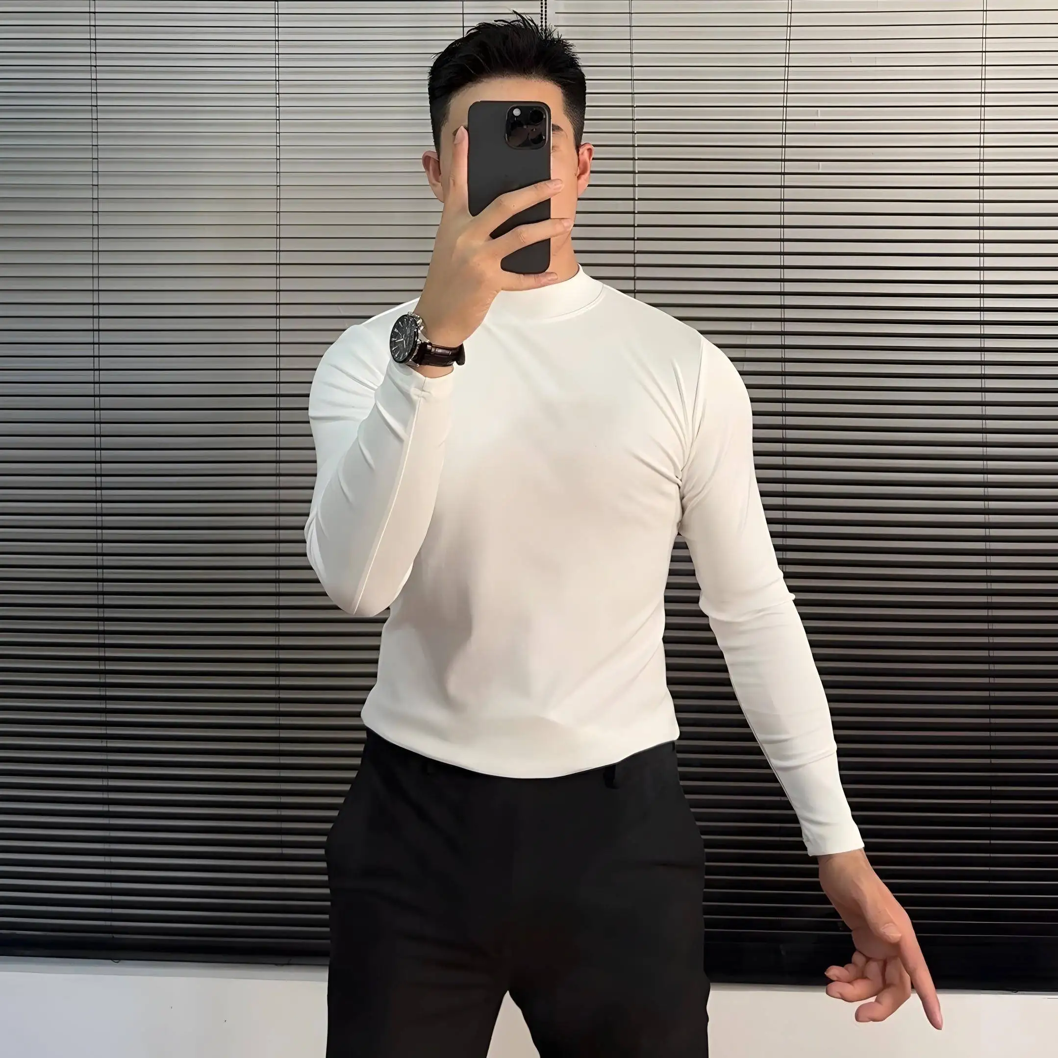 

Men's Slim Fit Long Sve T-irt Casual Fitn Base irt Pure Color Breathable Warm Polyester Fiber Spring Autumn Wear