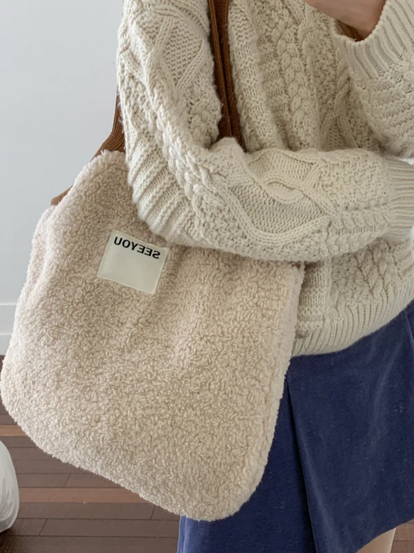 

Lamb Fur Women's oulder Bag Large Capaci Commuter Tote Bag Korean Sle Autumn Winter Ins Sle Handbag Soft Leather