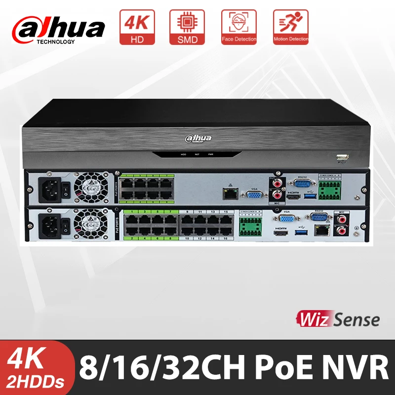 

Dahua POE NVR NVR5208-8P-EI NVR5216-16P-EI Replace NVR5216-16P-4KS2 8/16/32CH 8/16PoE 4K&H.265 WizSense Network Video Recorder