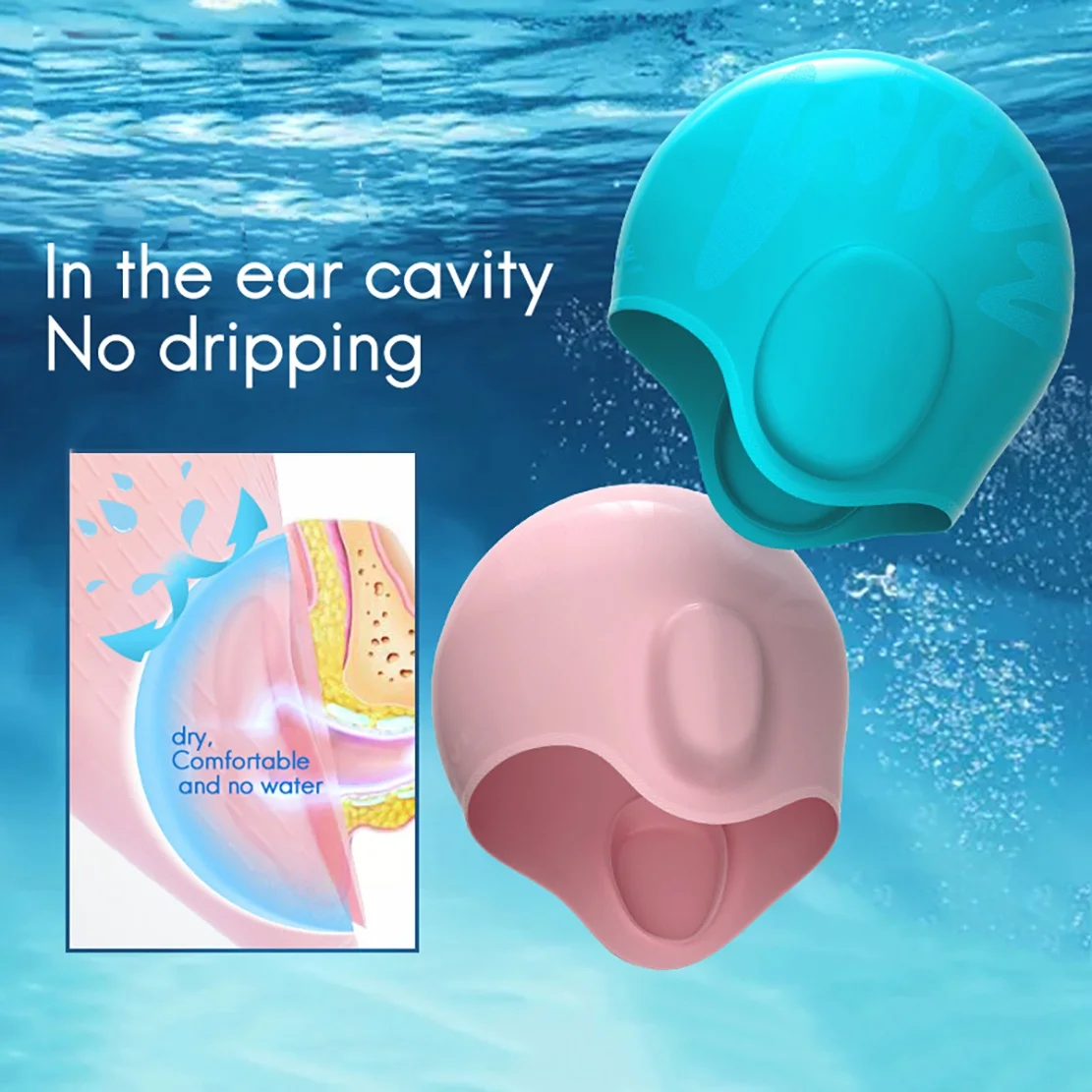 Unisex Kids Swimming Cap 3D Ear Protection Silicone Swimming Cap Waterproof Durable Swim Cap for Kids and Girls 2