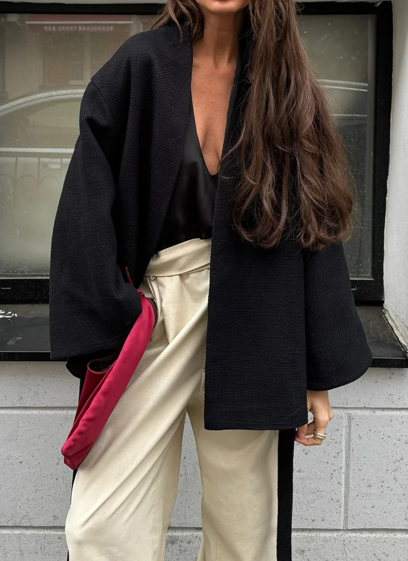 Abrigo tipo kimono negro textu - Women'S Fashion Kimono reseña y precio