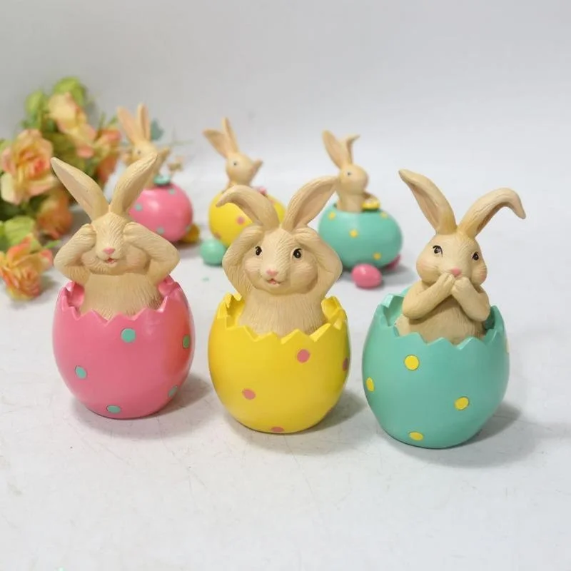 Easter Rabbit Statue Rabbit Sculpture European Home Resin Colorful Desktop Decoration Home Easter Decoration